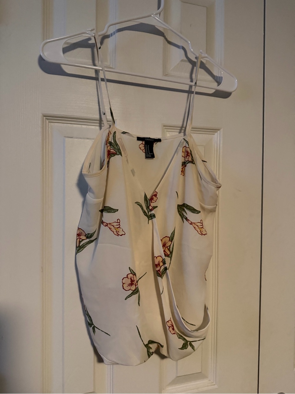 Forever 21 Cream Floral Wrap-Front Spaghetti Strap Cami